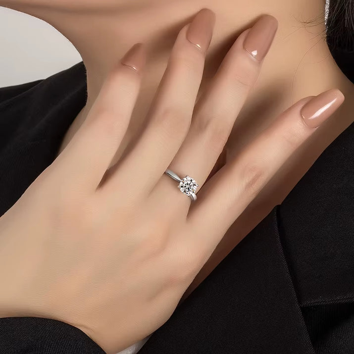 0.5/1/2CT Moissanite Women'S Engagement Ring S925 Pure Silver Classic Four Claw GRA Certified Diamond Wedding Jewelry